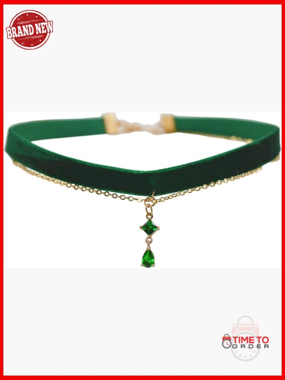 Gothic Velvet Choker Necklace with Emerald Zircon Pendant